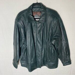 Vintage Northern Spirit Oversized Green Leather Bomber Style Jacket Coat L